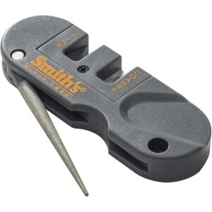 Smith's PP1 Pocket Pal Knife Sharpener Preset Carbide & Ceramic Stone Sharpeners Fold-Out Diamond Coated Rod Outdoor Hunting Knife & Hook Sharpener, Handheld, Compact, Lightweight, Multiuse