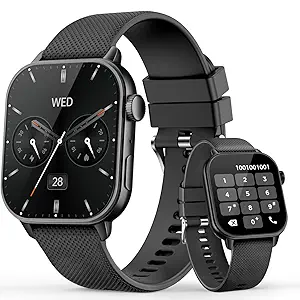 Smart Watch for Men Women(answer/make calls), 1.85'' AMOLED HD Always On Display, Smartwatch with Calories/Heart Rate/Sleep Monitor, 100+ Sports Modes Fitness Tracker, IP68 Waterproof Pedometer, Black