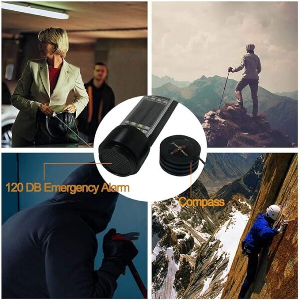 Lebote Car Flashlight Solar Power Tactical Flashlight Multi Function Flashlight Bright LED Emergency Torch Light With Safety Hammer Seat Belt Cutter Compass For Hiking Camping - Image 5