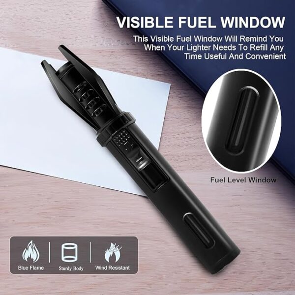 Camping Mini Torch Lighter Small Refillable Butane Lighters Pocket Tactical EDC Windproof Jet Flame with Visual Window for Hiking Survival Kitchen Candle Fireplace Home Party BBQ, 5" (Without Fuel) - Image 6