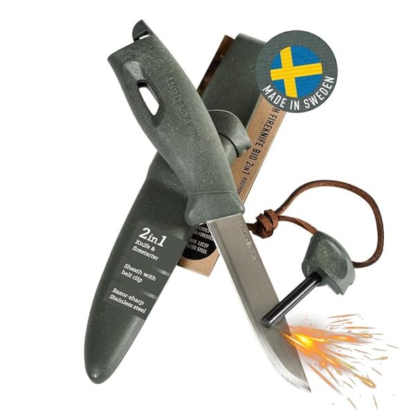 Light My Fire Knife 3.5-in Fixed Blade Survival & Camping Knife with Sheath, Magnesium Flint Fire Starter 3,000 Strikes