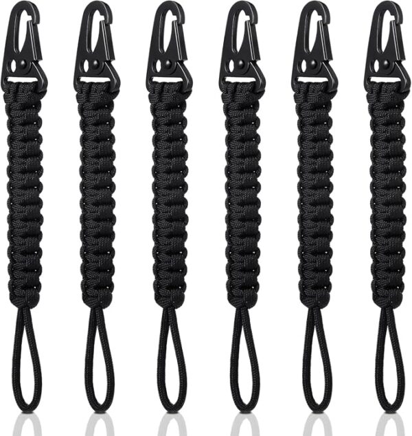 6 Pcs Cobra Weave Paracord Keychain 550 Paracord Tactical Lanyard Tether for Wallet Knife Keys Men Women Outdoors(Black) - Image 2