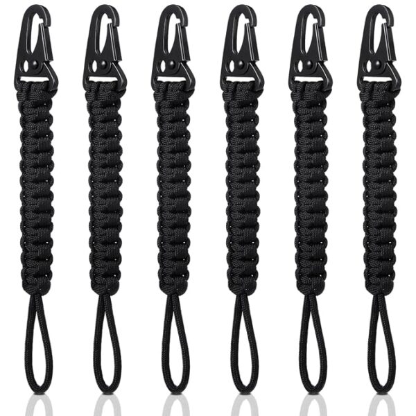 6 Pcs Cobra Weave Paracord Keychain 550 Paracord Tactical Lanyard Tether for Wallet Knife Keys Men Women Outdoors(Black)