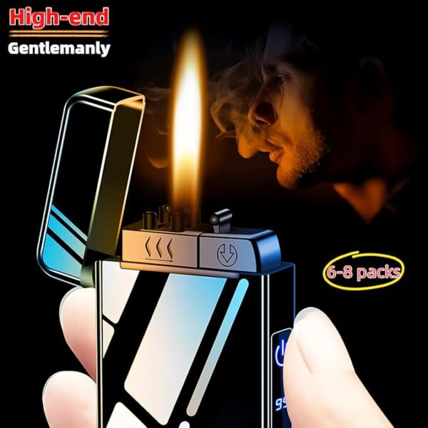 Torch Lighter, Butane Torch Open Flame Plasma Dual Arc 3-in-1 Lighter, USB Rechargeable Electric Lighters with Flashlight, Windproof Refillable Lighters (Without Fuel) (Black Ice) - Image 5