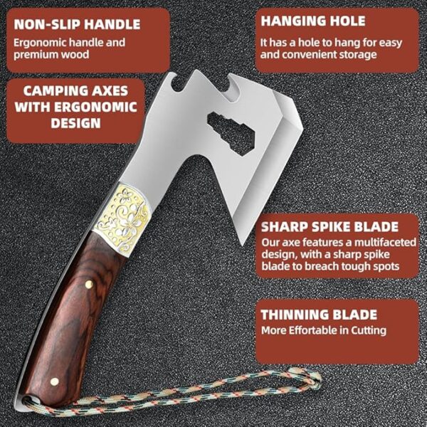 Camping Hatchet Camping Axe Forged High Carbon Steel for Meat Cleaver Axe Outdoor Splitting Wood Great for Axe Throwing, Camping, Survival, Outdoors and Chopping (734F) - Image 5
