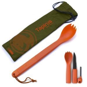 Tapirus Spork Tactical Orange | BPA Free Spoon Fork, Stainless Steel Knife and Fire Starter | 3 in 1 multipurpose utensil | Outdoor hiking, camping & backpacking gear | Fit for MRE