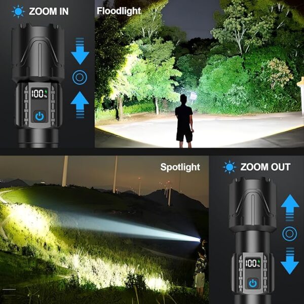 Rechargeable Flashlights High Lumens - Super Bright LED Tactical Flash Light, Powerful Waterproof Handheld USB C Flashlight for Camping,Emergencies,Home,5 Modes,Zoomable (2, Black) - Image 6