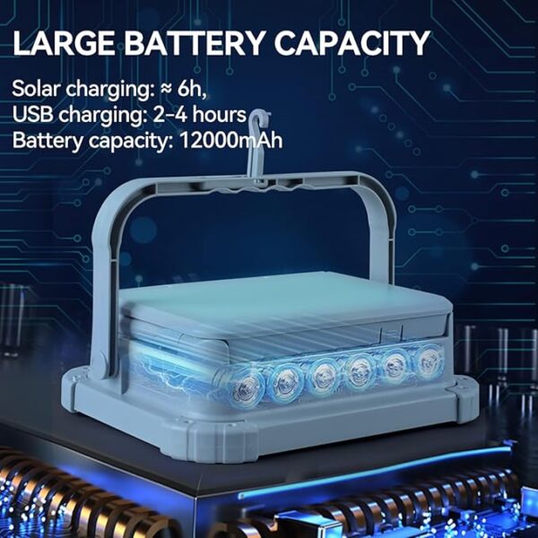 Solar Rechargeable 12000mAh LED Camping Light with Stand,Portable Cordless 25000 Lumen Work Light with 5 Light Modes for Outdoor Camping Car Repairing Building, Workshop, Garage, Emergency - Image 3