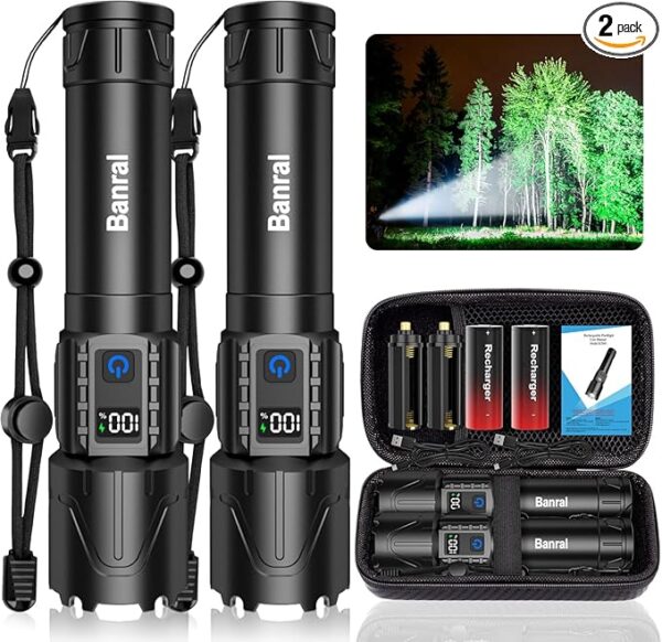 Rechargeable Flashlights High Lumens - Super Bright LED Tactical Flash Light, Powerful Waterproof Handheld USB C Flashlight for Camping,Emergencies,Home,5 Modes,Zoomable (2, Black) - Image 2