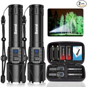 Rechargeable Flashlights High Lumens - Super Bright LED Tactical Flash Light, Powerful Waterproof Handheld USB C Flashlight for Camping,Emergencies,Home,5 Modes,Zoomable (2, Black)