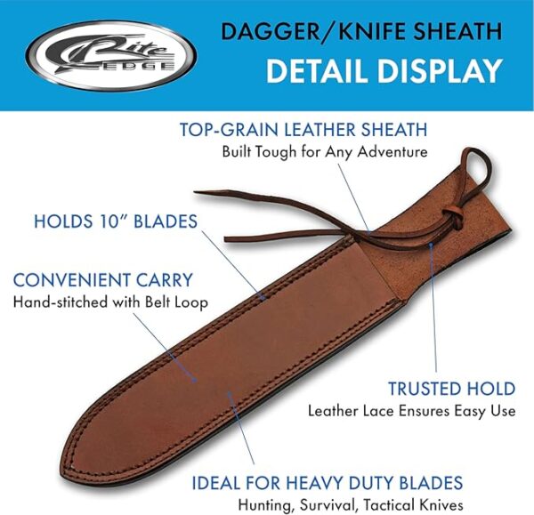 SZCO SUPPLIES Knife Sheath - 14" Brown Genuine Leather Knife Sheath for Belt - Heavy Duty Dagger Sheath, Knife Holster for Hunting, Tactical, Survival Knives - Image 3