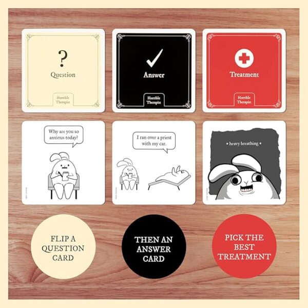 Exploding Kittens Horrible Therapist: Extra Horrible Edition 3-8 Players - Ages 17+ - 15 Minutes to Play - Comic Building Card Game - Ideal for Party, Family Game Night - White - Image 4