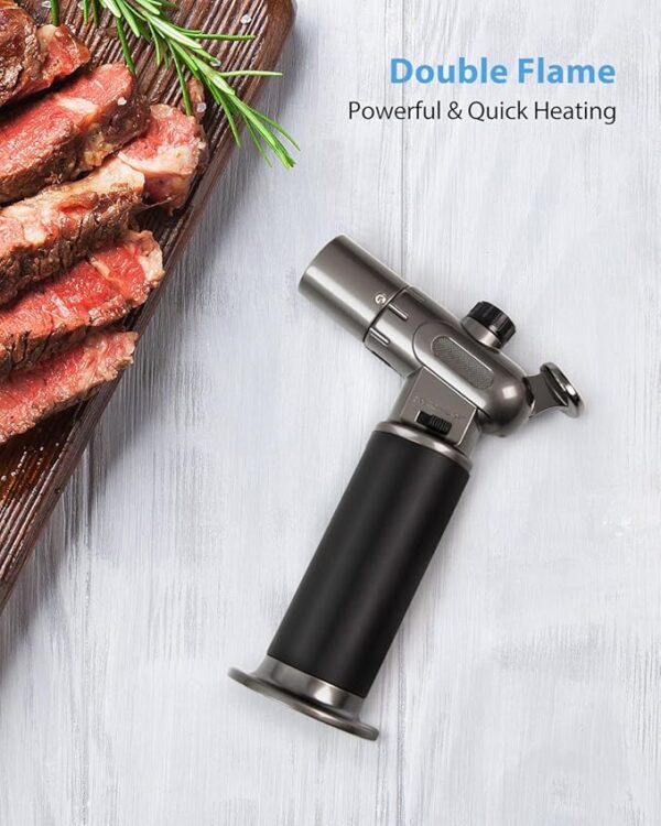 RONXS Torch Lighter, Refillable Kitchen Butane Torch, Cooking Torch with Safety Lock and Adjustable Single/Dual Flame for Creme Brulee, BBQ, Baking, Crafts and Soldering (Butane Gas Not Included) - Image 4