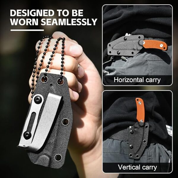 Small Fixed Blade Knife, 5.82" Full Tang Knife with D2 Steel 2.99" Blade, G10 Handle, Ergonomic Design for EDC, Camping, Hiking, and Survival (Silver Blade + Orange Handle, S-2-Sheepsfoot-Orange Handle) - Image 5
