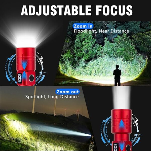 LED Flashlight, High Powered 50000 Lumens Super Bright Tactical Flashlight, Rechargeable Flashlights High Lumens, 6 Modes Zoomable Waterproof Flash Lights for Emergency, Camping, Hiking (2 Red) - Image 5