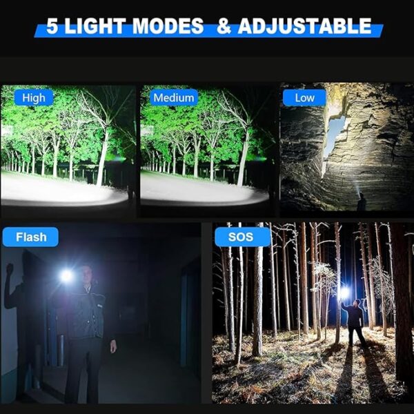 Rechargeable LED Flashlights 1000000 High Lumens,ðððð ððð° High Powered Waterproof Tactical Flashlight Spotlight Flashlight for Home, Bright Flashlight Black for Outdoor Camping Emergency - Image 4