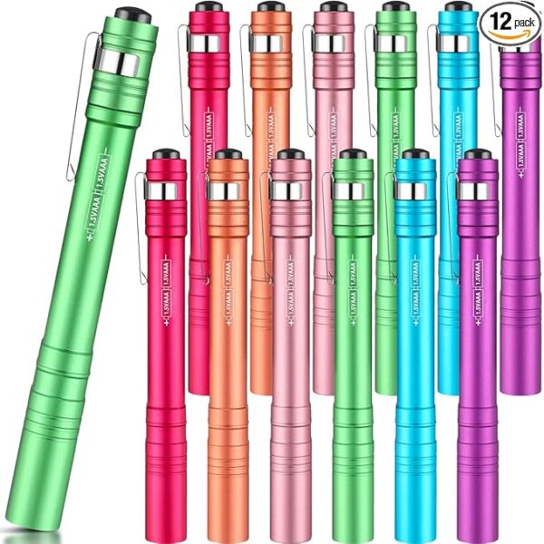 12 Pack LED Penlight Bulk, Pocket Flashlight with Clip, Aluminum Pen Flashlights Mini Pen Light for Nurses Hospital Outdoor Camping Emergency Hiking (Colorful) - Image 2