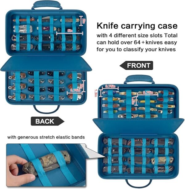Knife Display Case for 64+ Pocket Knives, Butterfly Knife Storage Box, Folding Knives Organizer Holder, Knives Collection Organized Carrier for Survival, Tactical, Outdoor, EDC Mini Knife - Dark Blue - Image 3