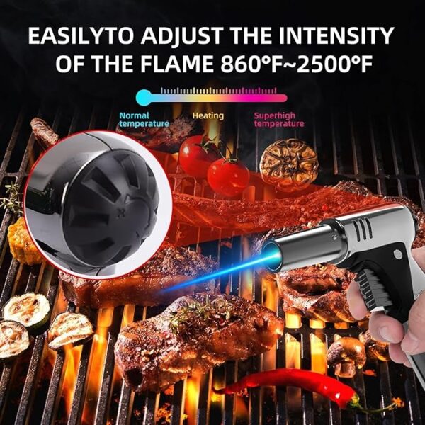 Butane Torch, Butane Refillable Kitchen Cooking Torch, Torch Lighter with Safety Lock And Adjustable Flame For BBQ, Baking, Brulee Creme, Crafts and Soldering(Butane Gas Not Included) - Image 4