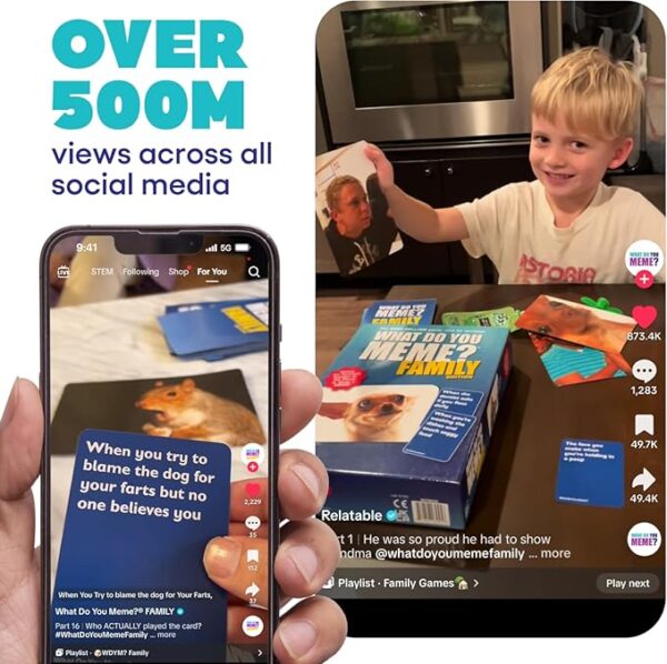 WHAT DO YOU MEME? Family Edition by Relatable, Now with Refreshed Content - Kids Games 8+, Family Games for Kids and Adults, The TikTok Viral Sensation, Includes 300 Caption Cards, 108 Photo Cards - Image 6