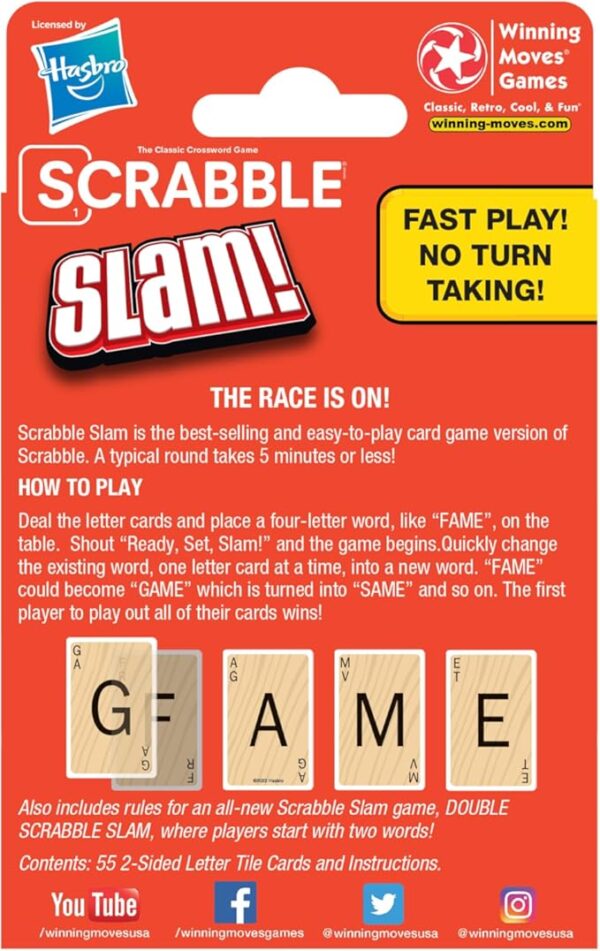 Winning Moves Scrabble Slam The Original 2000's Mega Hit Scrabble Card Game Games USA, Fast-Paced Card Game Version of Scrabble, for 2 to 4 Players, Ages 8+, Red - Image 4