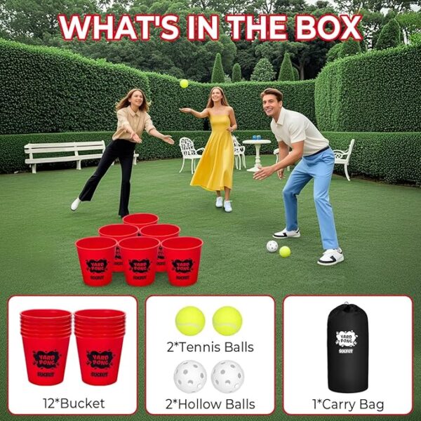Yard Pong Outdoor Games Set, Yard Games with Durable Buckets, Balls and Carrying Bag, Backyard Toss Game, Outdoor Games for Adults, Family - Image 3