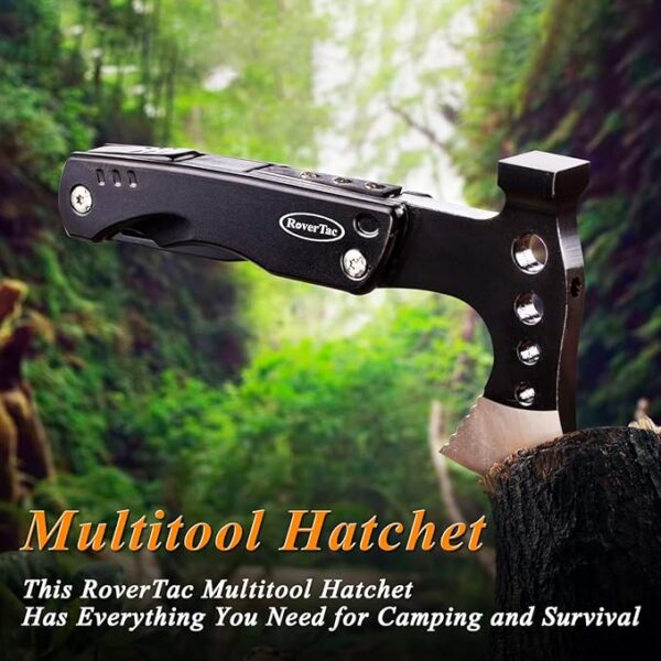 RoverTac Multi Tool Camping Axe Hatchet 11-in-1 Multitool Camping Gear Survival Tool with Axe Knife Hammer Saw Bottle Can Opener Screwdrivers Nylon Sheath Gifts for Men Perfect Camping Hiking Survival - Image 5