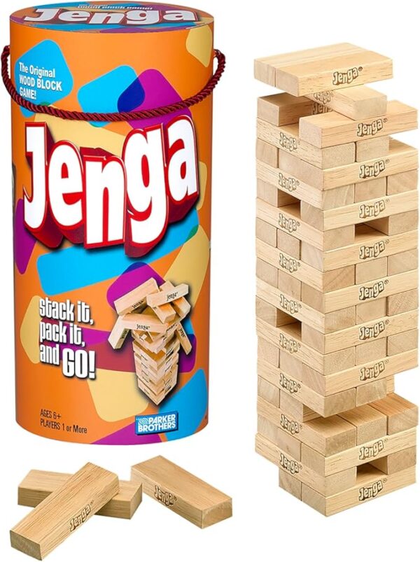 Hasbro Gaming Jenga Wooden Blocks Stacking Tumbling Tower Game | Party Games for Kids & Families | Easter Basket Stuffers | Ages 6+ (Amazon Exclusive) - Image 2