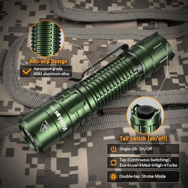 Wurkkos TD02 LED Flashlight, 2000 High Lumens Tactical Flashlight, Rechargeable Flashlights with 6 Modes, Super Bright Flashlight with Tail Switch, IP68 Waterproof Flash Light for Camping, Emergency - Image 5