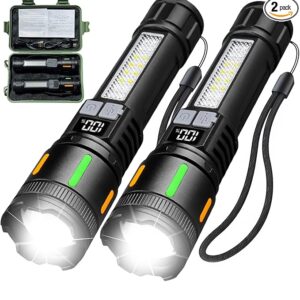 2 Pack Rechargeable High Lumens Flashlights,Waterproof Handheld Powerful Flash Light Set,5 Modes Super Bright Flashlight with COB Light,Flashlights for Emergencies,Home,Camping,Outdoor