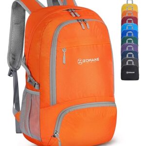 ZOMAKE Lightweight Packable Backpack 30L, Foldable Hiking Backpacks Water Resistant Compact Folding Daypack for Travel(Orange)