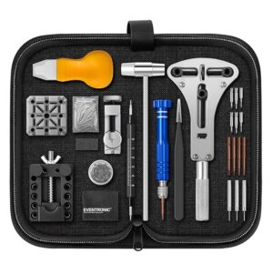 ã2025 UpgradeãEventronic Watch Repair Kit, Professional Watch Battery Replacement Tool Kit, Watch Link & Back Removal Tool, Watch Tool Kit with Spring Bar, Case Opener, Link Remover, Carrying Case