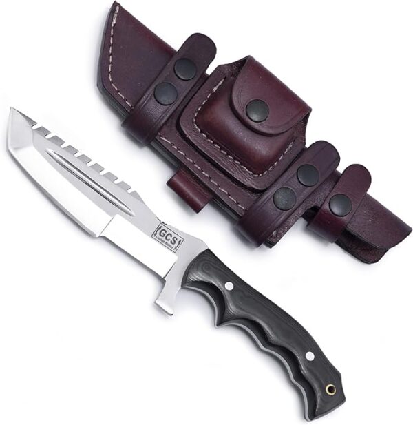 GCS Handmade D2 steel Hunting Knife G10 Handle Fixed Blade Knife Right Hand Scout Carry Buffalo leather Sheath and Sharpening Stone for Hunting Camping Survival and EDC - Image 2