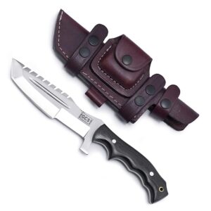 GCS Handmade D2 steel Hunting Knife G10 Handle Fixed Blade Knife Right Hand Scout Carry Buffalo leather Sheath and Sharpening Stone for Hunting Camping Survival and EDC