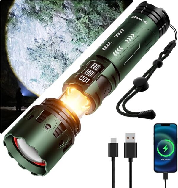SKYFIRE Flashlights High Lumens, 5000LM Rechargeable Flashlights, Gifts for Men Dad Fathers Day, LED Flashlight with Camping Lights,Outdoor Super Bright Flashlight Handheld flashlights for Emergency - Image 2