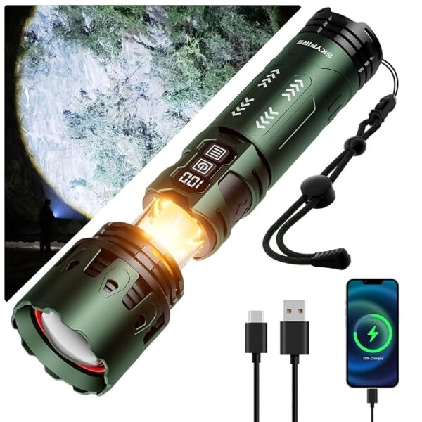 SKYFIRE Flashlights High Lumens, 5000LM Rechargeable Flashlights, Gifts for Men Dad Fathers Day, LED Flashlight with Camping Lights,Outdoor Super Bright Flashlight Handheld flashlights for Emergency