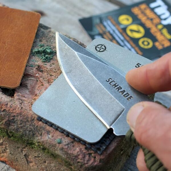 Tiny Survival KNIFE & TOOL Sharpener KIT - Ultimate 4-IN-1 EDC KIT: Double-Sided, Dual Grit, Credit Card Diamond Pocket Field Sharpening Stone DWS + Mini Strop + Stropping Compound + Grip Matt - GIFT - Image 5