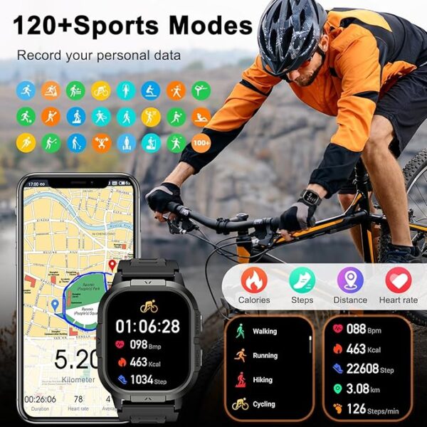 Smart Watch for Men Fitness Tracker: Make/Answer Call Military Smart Watches for Men Digital Mens Watches Running Waterproof Smartwatch Android Phones iPhone Samsung Compatible Heart Rate Monitor - Image 6