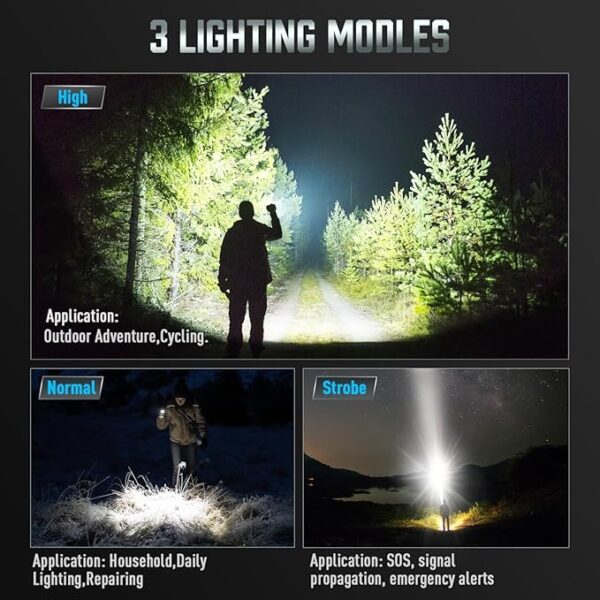 MIAOKE 250,000 Flashlights High Lumens, IPX7 & Zoomable XHP-90 Led Super Bright Rechargeable Flashlight with 3 Lighting Modes for Home, Hunting, Camping, Emergencies-Best Gift for Man-DiscoverPro - Image 3