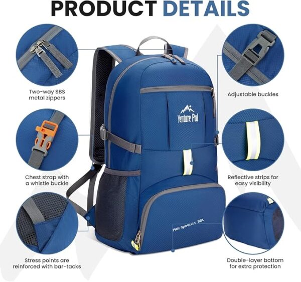 Venture Pal 35L Ultralight Lightweight Packable Foldable Travel Camping Hiking Outdoor Sports Backpack Daypack - Image 4