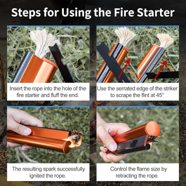 Fire Starter with Compass, Survival Tool Fire Starter Kit, Waterproof Tinder Wick Rope Fire Starter, All-Weather Magnesium Ferro Rod Fire Starter - Image 6