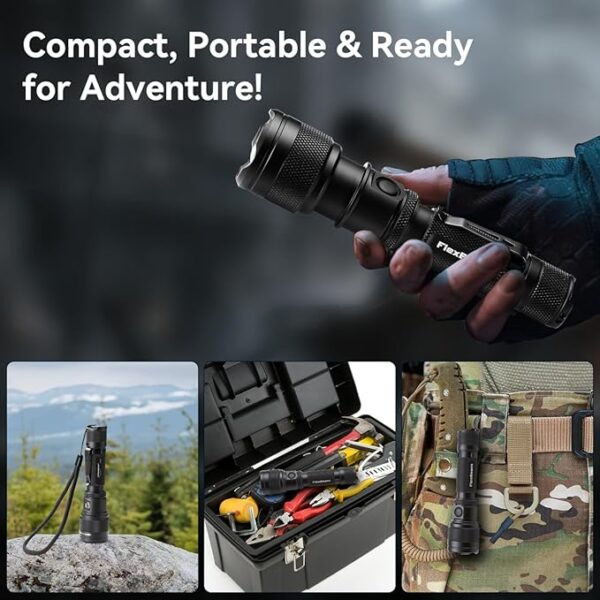 Powertac Flexbeam Tactical Flashlight â 700m Long Throw Zoomable LED, 1200 Lumens, 6 Modes, Rechargeable, Waterproof EDC Torch with Memory Function, Clip & Momentary On for Hunting, Outdoor, Emergency - Image 6