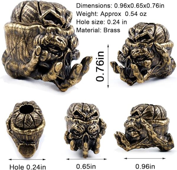 Knife Lanyard Beads - Lost-Wax Cast Paracord Bead for Knife, with 550-Cord Slot | Patina-Aging Brass Paracord Beads for EDC Kits, Survival Gear & Zipper Mods | Men's DIY Gift Set - Image 4