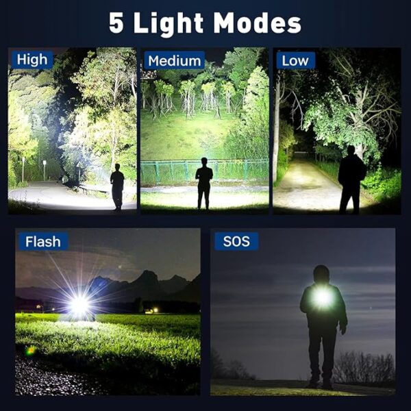 Rechargeable Flashlights 3000 High Lumen, 2 Pack Super Bright LED Flashlight with 5 Modes, High Powered Flash Light for Home, Camping, Outdoor, Emergencies, Hiking - Image 3