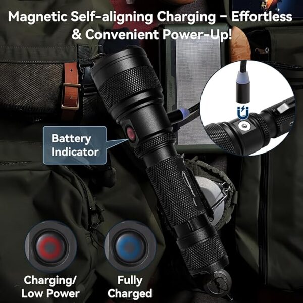 Powertac Flexbeam Tactical Flashlight â 700m Long Throw Zoomable LED, 1200 Lumens, 6 Modes, Rechargeable, Waterproof EDC Torch with Memory Function, Clip & Momentary On for Hunting, Outdoor, Emergency - Image 5