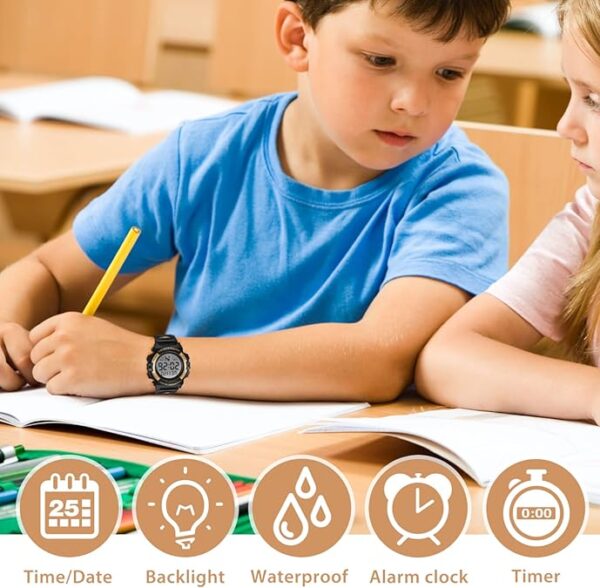 Kids Watch,Boys Watch for 3-15 Year Old Boys,Digital Sport Outdoor Multifunctional Chronograph LED 50 M Waterproof Alarm Calendar Analog Watch for Children with Silicone Band,Kids Gift - Image 4