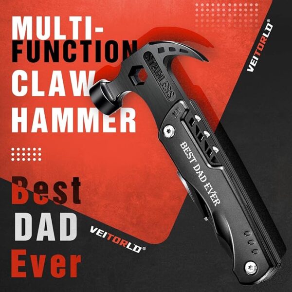 VEITORLD Gifts for Dad Men, Cool Fathers Day Birthday Gifts Ideas for Men Grandpa Papa from Daughter Wife Son, BEST DAD EVER Gift, All in One Survival Tools Hammer Multitool, Camping Hunting Presents - Image 3