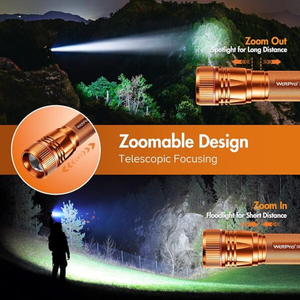 WdtPro Rechargeable Flashlights High Lumens, 1 Pack Super Bright LED Small Tactical EDC Flashlight with 10H Runtime, Portable Flash Light for Camping,Home,Emergency Essentials Orange Battery Included - Image 4
