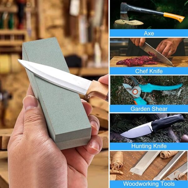 Angerstone Portable Whetstone Knife Sharpening Stone - Outdoor Hunting Knife Sharpener Stone Kit Dual Grit 400/1000 - Pocket Sharpening Stones for Knives with Cowhide Pouch for Bushcraft Camping Field - Image 6