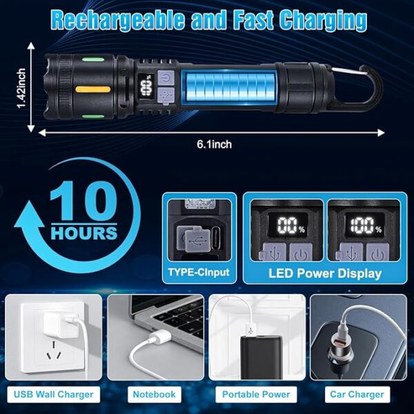 Rechargeable Led Flashlights High Lumens - 3000lm Super Bright Tactical Flashlight With Cob Sidelight And Hook, 5 Light Modes, Ipx6 Waterproof, For Camping, Repairs, And Home Emergencies. ï¼2 Packï¼ - Image 5